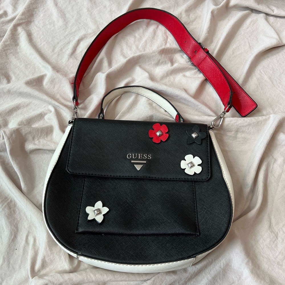 Guess Floral Detail Faux Leather Shoulder/Hand Bag
